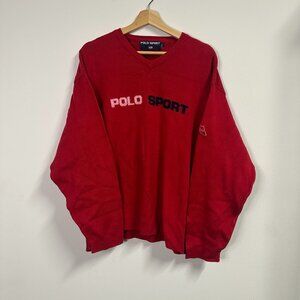 Vintage Polo Ralph Lauren Polo Sport Red V-Neck Pullover Sweater Mens 2XL